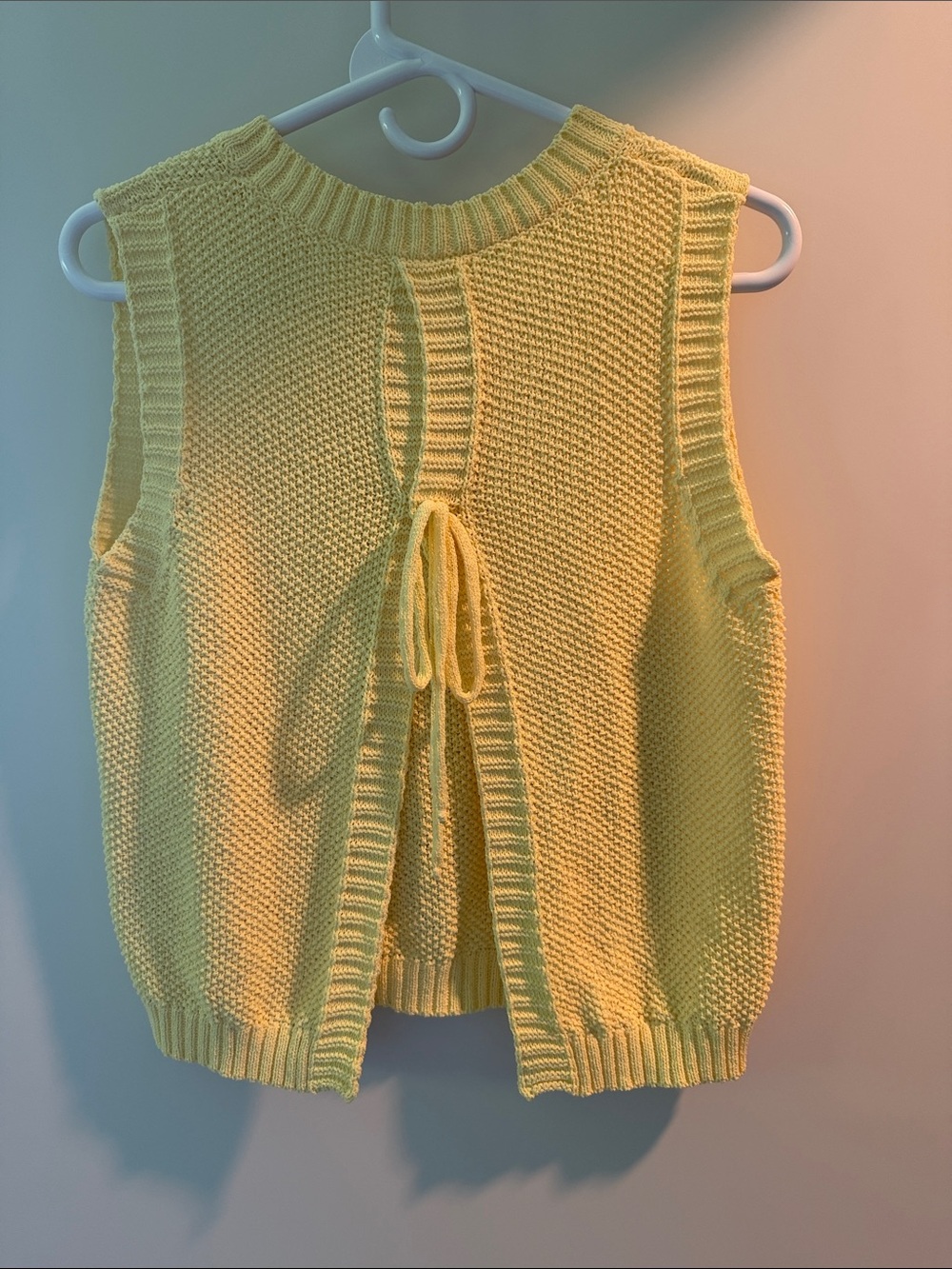 Yellow Open-Back Tie Knit Sweater Vest - Women